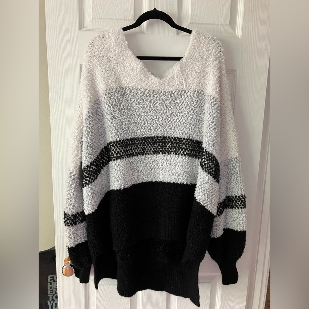 White Birch Black and White V-Neck Sweater